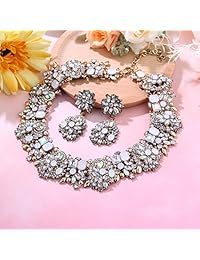 Udalyn - Juego de collar y pendientes para mujer, diseño vintage con diamantes de imitación