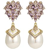 Luxurious 14K Gold Freshwater Pearl Drop Earrings for Women, Natural Crystal Pearl & Moissanite Waterdrop Dangle, Elegant Christmas Jewelry Gift, Ideal for Special Occasions