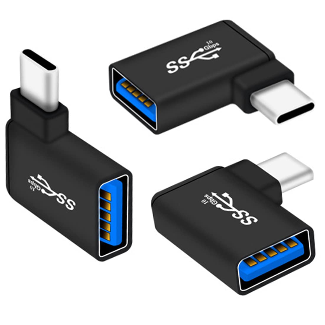 USB C to USB 3.0 Adapter 90 Degree (3 Pack), USB-A 3.0 Female to USB-C 3.1 Male Right Angle OTG Adapter Compatible with MacBook Pro, iPhone 17/16/15, iPad, Samsung Galaxy, Type-C Phones, Laptops