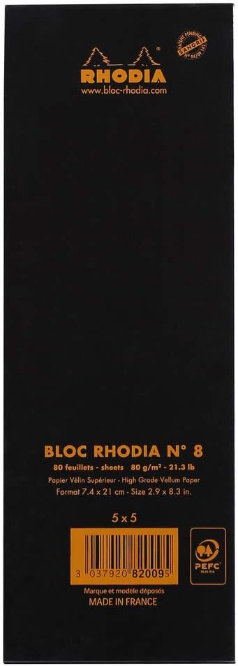 RHODIA 82009C, Stapled Notepad N°8 Shopping Black, 7.4x21 cm, Small Tiles, 80 Detachable Sheets, 80G Clairefontaine Paper - Image 4