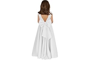 MCieloLuna Flower Girl Dresses for Wedding Bow-Knot Elegant Satin Princess First Communion Dresses