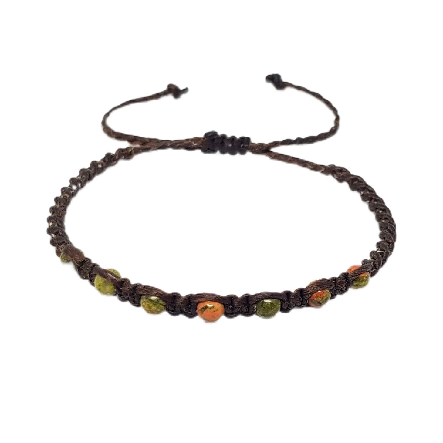 Origin Siam Handmade Gemstone Beaded Woven Bracelet | Bead Stone Healing, Chakra, Protection, Energy Wristband | Adjustable Size Unisex for Men and Women (Green Pink Unakite) — image 1