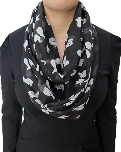 Lina & Lily Cute Rabbit Bunny Print Infinity Scarf Lightweight (Large Size)