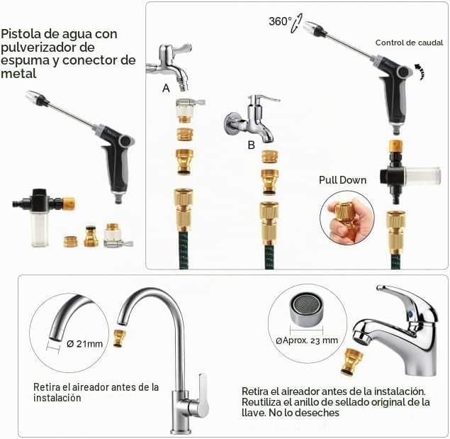 Pistola a jato de alta pressão, pistola de mangueira de jardim 2026, pistola de mangueira de jardim de alta pressão, pressão ajustável, para lavagem de carros, jardim, rega de animais de estimação — foto 7 de 7