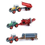 Diecast Farm Tractors with Trailer 1:72 Scale Vehicles (Set of 3)