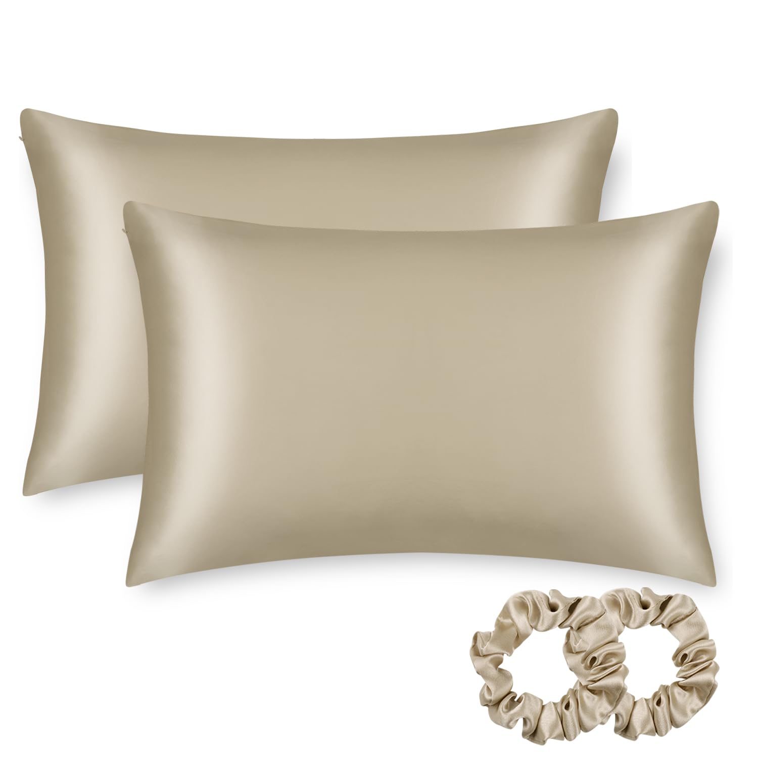 Photo 1 of ALASKA BEAR Silk Pillowcase for Hair and Skin, Set of 2 Pure Genuine 22 Momme Mulberry Silk Pillow Cases King Size for Bliss Sleep Better Than Poly Satin, Zipper Closure(2pc, Beige)