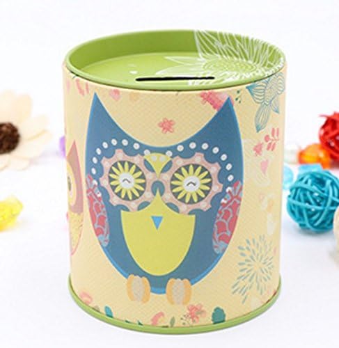 Hehing Tinplate Owl Money Box Piggy Bank Coins Storage Box Tea Box Pen Holder (Green)