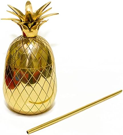 20oz Pineapple Mug,Pineapple tumbler, 20 oz pineapple cup, Pineapple Cocktail Mug with Straw (20 Oz Brass)