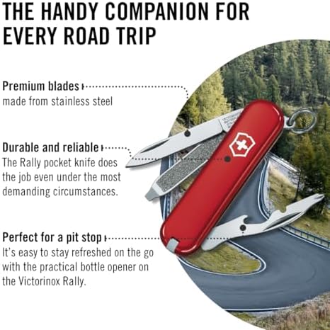 Schweizer Taschenmesser Rally, Mini für Schlüsselanhänger, Swiss Army Knife, 9 Funktionen, Klinge, Phillips-Schraubendreher 0/1