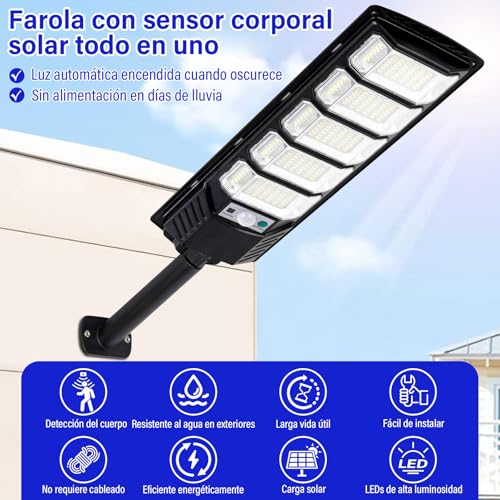 KIROGILY Lamparas Solares Exterior, 240 LED 6500K Lúmenes con Sensor de Movimiento, Luces Solares para Exterior Jardin, IP65, Lámpara Solar con 3 Modos de Iluminación y Mando a Distancia 2pcs