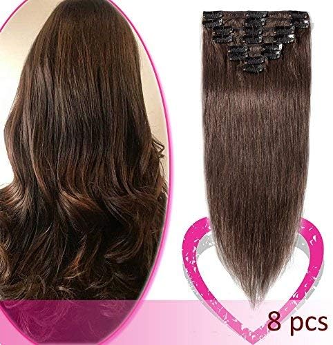 Clip on Hair 13 Inch 37g 6 Pcs 15 Clips stiraight hair for women beauty gift #4 Medium Brow
