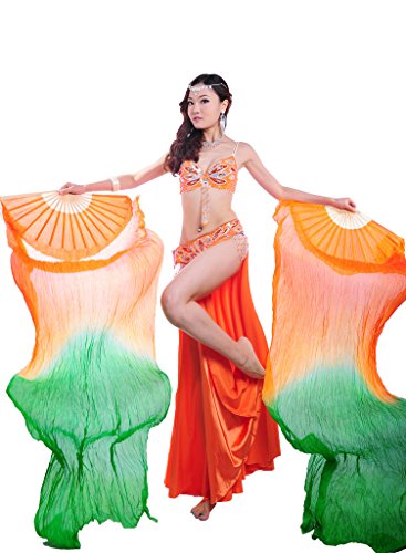 GUILTY BEAUTY Silk Folding Fans for Belly Dance,Gradient Colors,7123.6",1Pair 2pcs