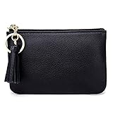 Aladin Wide Coin Change Purse Wallet with Key Ring & Leather Tassels Zip Tab Black