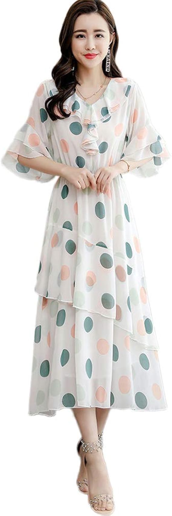 Amazon Yuanyuan シフォンドレス 夏 ヘップバーンスタイル 花柄 薄い スカート 妖精 スーパー妖精 森 甘い ワンピース チュニック 通販