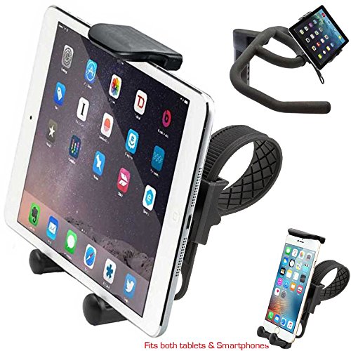 ChargerCity HDX2 Strap-Lock Mount for InDoor Bicycle Treadmill Exercise Spin Bike Helm w/ Tablet & Smartphone Holder for Apple iPad Mini Air PRO iPhone X 8 7 Plus Samsung Galaxy Tab S7 S8 Edge Note