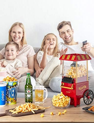 Aicook Machine à Pop Corn, 1200W Retro Machine à Popcorn avec Air Chaud, Sans Gras Huile, Facile á L'utilisation, Rouge