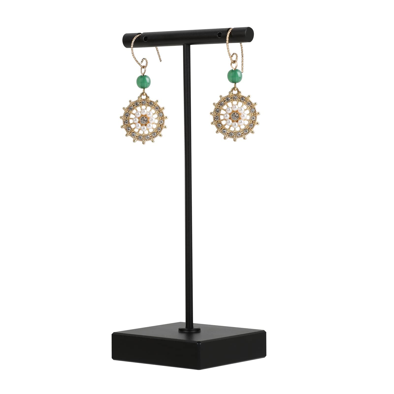 GemeShou Black earring T Stand, Metal Earring Display stand for selling, Small Jewelry earring storage organizer, Mini earring holder for online Photography Props【Black-Square Base】