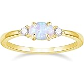 SHINYSO 14K Gold Plated Wedding Bands for Women Created Opal Cubic Zirconia Ring Stackable CZ Pave Eternity Jewelry Engagement Rings for Women Size 4-10