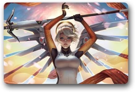 Charm shop Anti-slip Door Mat Home Decor,Mercy Heroes Overwatch Indoor Outdoor Entrance Rubber Doormat 23.6 X 15.7 Inches
