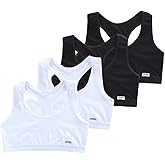 Training Racerback Bras 9-14 Years Girl's Starter Seamless Sports Cotton Bras Soft Breathable Bra - 4 Pack (White Black)