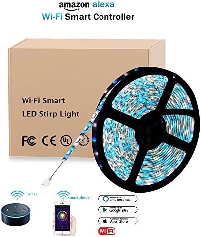 16.4 Ft Wifi LED Strip Lights,LEIMI Smart Light Strip,RGB Color Changing Scene Lights,12V DC Waterproof IP65 Adhesive Bed Lights,5050SMD 150 Led,Compatible with Alexa&amp; Smartphone App