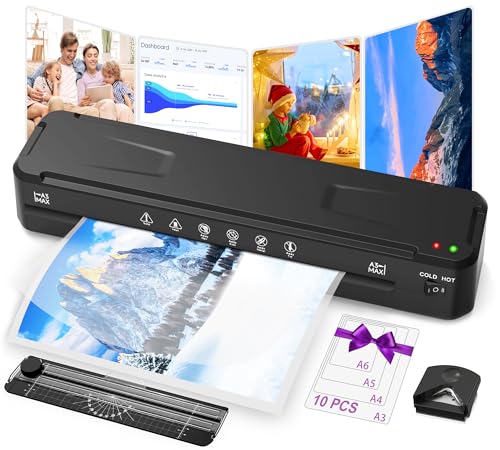 MAXDONE A3 Laminator, Thermal and Cold Laminator A3 A4 A5 A6 Laminating Pouches for Corner Rounder Paper Cutter 1-2 min Quick Preheat & No Bubbles