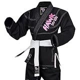 Hawk Ladies Brazilian Jiu Jitsu Suit Female BJJ Gi Kimonos Women Girls BJJ Uniform Preshrunk Pearl Weave Fabric New, with Free White Belt, 1 Year Warranty!!! (F2, Black)