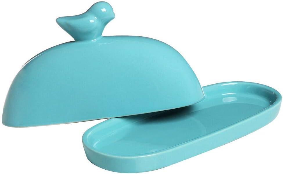Turquoise Bird Decorative Ceramic Butter Dish and Lid Cover Blue