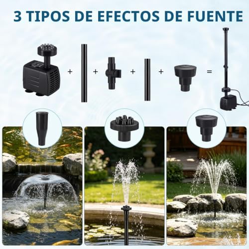Submersible Pump for Outdoor Fountain 800L/H with LED Light, 16W Silent Water Pump with Filter for Pond, Fountain and Waterfall, Adjustable Flow for Garden, Stream and Aquarium