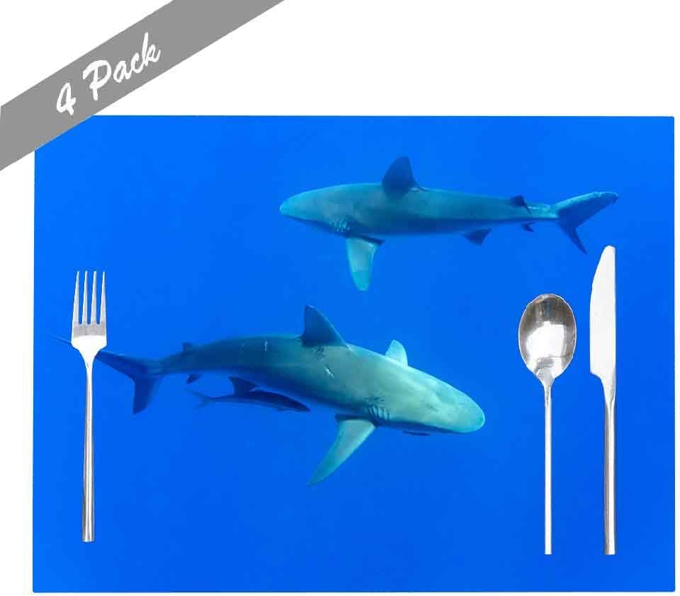 Shorping Placemats for Dining Table, Placemats for Kids Non Slip Washable Reusable Placemats Set of 4 18X12 Inch Indoor Outdoor Holiday Thanksgiving Christmas Placemat Sharks Hawaii Oahu