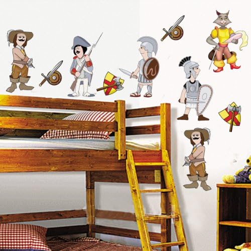 Prettywall Home Decorative Mural Vinyl Wall Sticker Brave Knights with Weapons Kids Nursery Wall Art Decal Paper