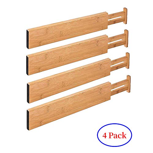 G-LEAF 4 Set Drawer Dividers Bamboo Adjustable Kitchen Drawers Organizer Divider