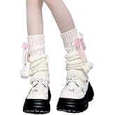 Zocvyi Cute Leg Warmers Japanese kawaii leg warmers Y2K Knitted Warm Bow Socks Lolita leg covers with Pom-Poms