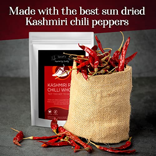 SpiceFix Whole Kashmiri Red Chilli Pepper, Mild to Medium Heat