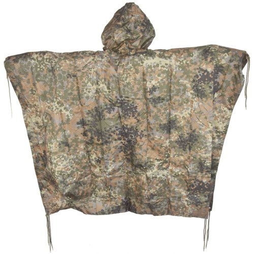 Waterproof hooded ripstop wet festival rain poncho flecktarn camo
