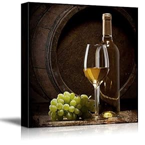 Square Canvas Wall Art - Wine Glass and Bottle with Grapes - Giclee Print Gallery Wrap Modern Home Art Ready to Hang - 12x12 inches