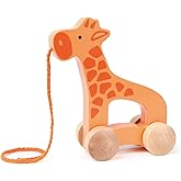 Hape Giraffe Wooden Push and Pull Toddler Toy, L: 5.3, W: 2.4, H: 5.9 inch , Orange
