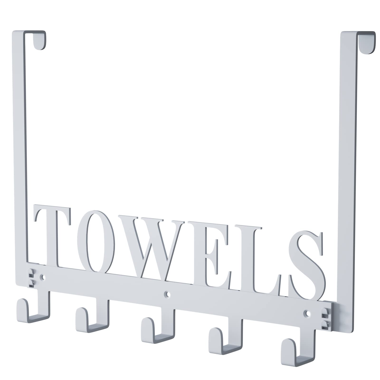 Joyoldelf Over Door Hooks Hanger, Door Hooks Without Drilling, Door Hanger for Hanging Coats, Towels, Hats, Clothes, for Bedroom, Bathroom, Living Room, Kitchen Door - with 5 Hooks (Silver)