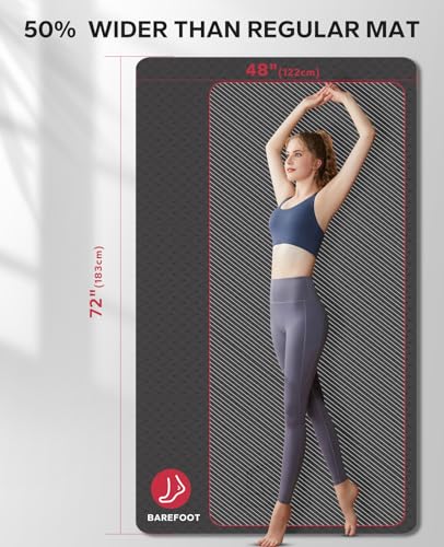 HAPBEAR Large Yoga Mat-183x91cmx6mm, Non-Slip, Durable, Thick Wide Exercise Mat for Home Workouts, Yoga, Pilates, Stretching, Includes Bonus Resistance Bands & Carry Bag