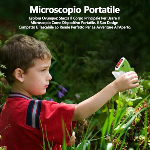 Children's Microscope 6-12 Years Digital Portable with Stand and 4K 2 Inch Screen, 1000 x Scientific Kit Christmas and Birthday Gift for Boys and Girls
