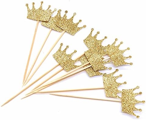 50pcs Glitter Gold Tiara Cupcake Toppers Cake Decoration