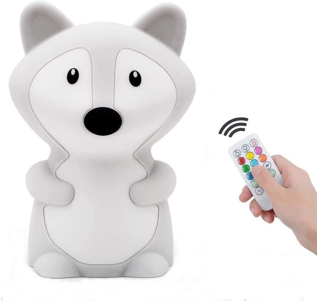 Tianhaixing Animal-Shaped Night Light, Rechargeable LED Soft Silicone (BPA Free) Bedside Lamp for Children/Adults, Adjustable Brightness and 9 Colors by Touch Control & Remote Control (Big Fox)