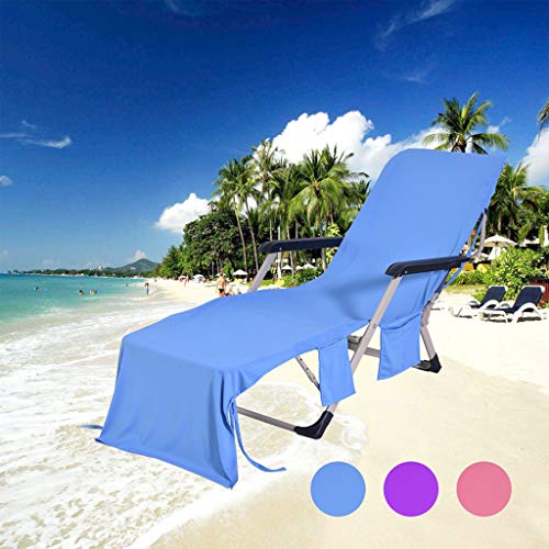 Beach Chair Pool Towels -Towel Accessories Include Pillow and Side Pockets. No Clips Needed. Lounge Chaise Cover Great for Sunbathing at Hotel (Blue)