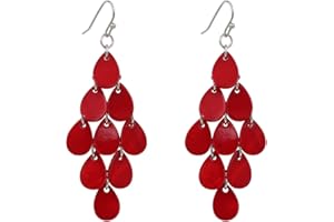 Jules D. Layered Dangling Shell Disc Beads Earring Handmade Multi Colorful Orange Red Blue Drop Chandelier Earring for Women Girls