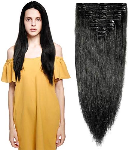 s-noilite 10"-22" Thick Double Weft 130-160g Grade 7A 100% Clip in Remy Human Hair Extensions Full Head 8 Piece (10"-110g #1 Jet Black)