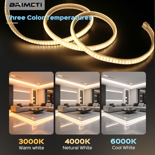 BRIMETI LED Strip 220 V 20 m Natural White 4000 K Waterproof Light IP65 High Brightness 145 LEDs S/M Flexible LED Tape Cuttable for Indoor Kitchen Garden Outdoor Party Decoration
