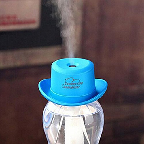 ERIOTPY Cowboy Cap USB Mini Portable Water Bottle Cap Mist Autumn Winter Home Office Vehicles Air Humidifier 5 feet cable Humidifier Air Diffuser Mist Maker Fresh Air for home office or Car (Blue)