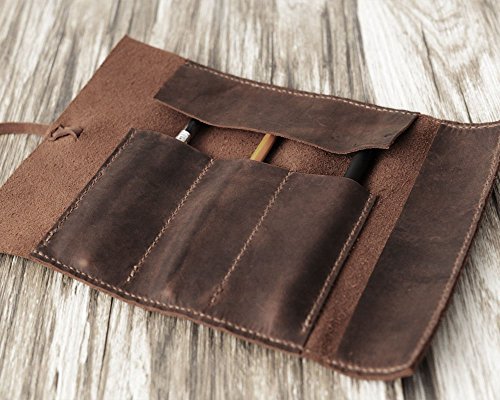 Personalized Leather Pencil Case Roll, Pen Case, Tool Roll, Makeup Brush Holder, Art Wrap, Makeup bag, Pencil Organizer, Dopp kit, Vintage, Distressed Brown