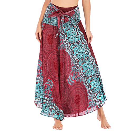 TWGONE Gypsy Skirts For Women Long Length Hippie Bohemian Flowers Elastic Waist Floral Halter Dresses (One Size,Red) - Thumbnail 6