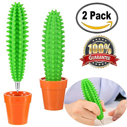 Creative Cactus Pen Ballpoint Pen Black Ink Pens Silly Gifts Office School Supplies 2 Packs by Meiso